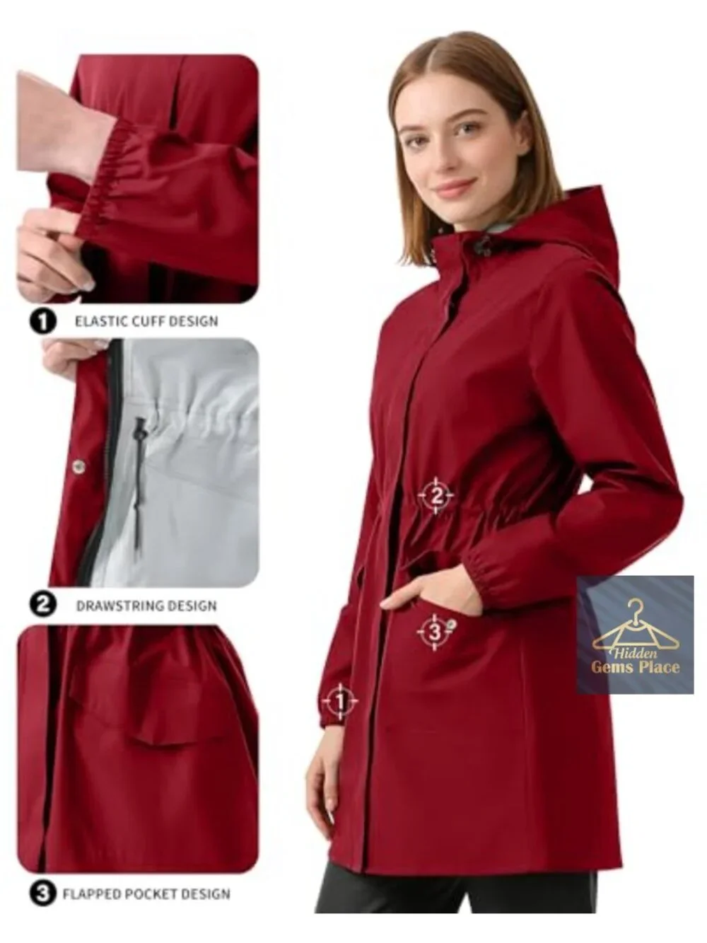 Women's Waterproof Rain Jacket Lightweight Hooded Trench